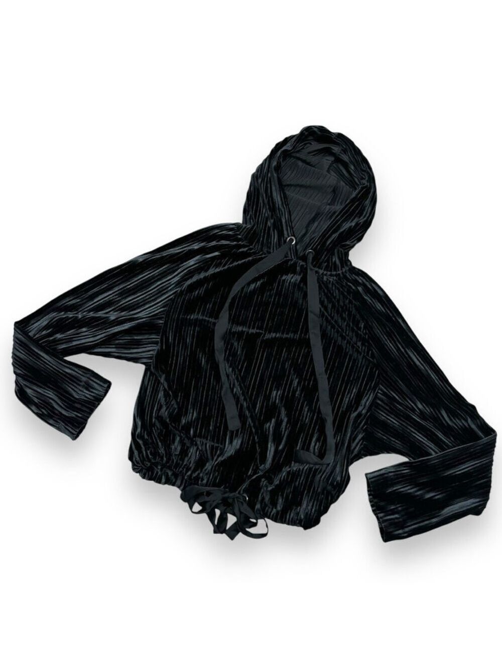 Rachel Roy Black Velvet Oversized Hoodie Sweatshirt  - Small